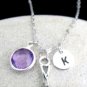Silver Ice HockeyPersonalize hockey sticks charm necklace, birthstone,Initial