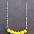Yellow Glass Pearl Necklace w/Rhinestone Spacers,Yellow Pearl Floating Necklace