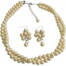Maid of Honor Jewelry Set In Yellow Pearls Twisted Necklace With Grape Earrings