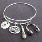 Music Bracelet,Musician Gift, Music Bangle,Headphone bangle, Microphone bracelet
