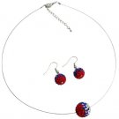 American Nation Flag Pave Ball Crystals Colors Red White Blue Pendant Earrings