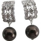 Dazzling Beautiful Dark Chocolate Pearl Sparkling Diamante Earring Jewelry