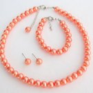 Orange Pearl Set Orange Pearl Necklace Earrings Bracelet Set Bridesmaid jewelry