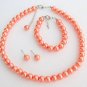 Orange Pearl Set Orange Pearl Necklace Earrings Bracelet Set Bridesmaid jewelry