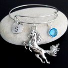 Silver Horse bangle Expandable Personalized bracelet, Brithsone Initial bracelet