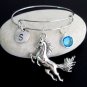 Silver Horse bangle Expandable Personalized bracelet, Brithsone Initial bracelet