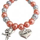 Flower Girl Wedding Personalized Gift Bracelet Orange Gray Pearls