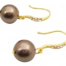 Pearl Earrings in Brown Swarovski Pearl Dangling 22k Gold Plated