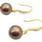 Pearl Earrings in Brown Swarovski Pearl Dangling 22k Gold Plated