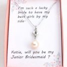 Personalized Initial Pearl Heart Charm,Bridesmaid,Junior Bridesmaid Necklace