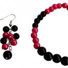 Stunning Stretchable Bracelet Grape Earrings Magenta Black Pearls