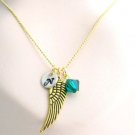 Symbol of Love Gold Angel Wing Initial and Birthstone Gold Wing Feather Necklace