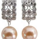 Bridesmaid Earrings Peach Pearl Drop Rhinestones