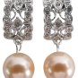 Bridesmaid Earrings Peach Pearl Drop Rhinestones