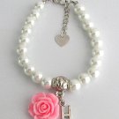 Bracelet with Flower, Flower Initial Bracelet, Personalized Flower Girl Bracelet