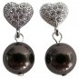 Valentine Gift Heart Post Earrings Deep Brown Pearl