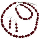Gift Your Love On All Occasion Gift Red Pearls Silver Beads Jewelry Set