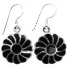 Gorgeous Gift Buy Sterling Silver Flower Shaped Onyx Inlaid Earrings