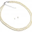 Timeless Elegant Bridal Ivory Double Stranded Necklace Stud Earrings Jewelry Set