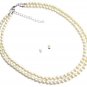 Timeless Elegant Bridal Ivory Double Stranded Necklace Stud Earrings Jewelry Set