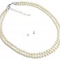 Timeless Elegant Bridal Ivory Double Stranded Necklace Stud Earrings Jewelry Set