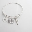 Personalized Initial Christian Religious Cross Bangle Holy Bible Bracelet