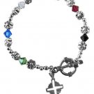 Salvation Bracelet Multi Colored  Austrian Crystals 92.5 Sterlin g Silver Cross