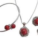 Christmas Gift in Red Pearl Pendant Necklace Earrings Bracelet Stunning Jewelry