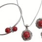 Christmas Gift in Red Pearl Pendant Necklace Earrings Bracelet Stunning Jewelry