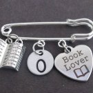 Personalized Book Lover Kilt Pin, Book Lovers Safety Pin, Book Charm Kilt Pin