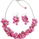 Bridesmaid Affordable Hot Pink Cluster Necklace Set Gorgeous Wedding Gift