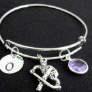 Ice hockey braclet, bangle,Expandable Personalized Initial bracelet I luv Hockey