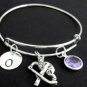 Ice hockey braclet, bangle,Expandable Personalized Initial bracelet I luv Hockey