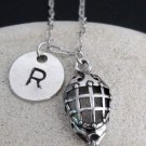 Hockey Mask goalie necklace ice hockey helmet initial monogram sports necklace