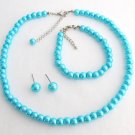 Turquoise Blue Pearl Necklace Set Great Flower Girl Brides or Bridesmaid Gifts