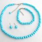 Turquoise Blue Pearl Necklace Set Great Flower Girl Brides or Bridesmaid Gifts