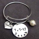 Flower Girl Bridesmaid Bracelet,Wedding Date and Name Bangle,Wedding Gift Bangle