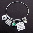 Personalized Teacher Appreciation Gift,Teacher Bangle Bracelet with Apple Charm