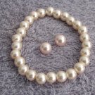Blush Pink Pearl Stretchable Bracelet with Stud Earrings Bridesmaid Jewelry
