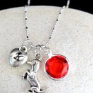 Cute Dog Charm Initial necklace, Puffy Heart Initial Birthstone Cute Dog Necklac