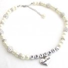 Wedding Personalized Flower Girl Name Pearl Necklace Rhinestone Balls Rhondells