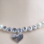Wedding Personalized Flower Girl Name Pearl Necklace Rhinestone Balls Rhondells