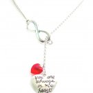 You are always In My Heart Infinity Pendant Lariat With Red Swaroski Crystals