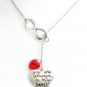 You are always In My Heart Infinity Pendant Lariat With Red Swaroski Crystals