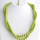 Olive Green Pearl Twisted Necklace Double Strand Bridal Party Necklace