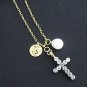 Gold Cross Necklace with Initial & Freshwater Pearl,Jesus Necklace,Communion Gif