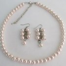 Light Pink Pearl Necklace and Earring Cluster Bridesmaid Gift Set