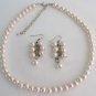 Light Pink Pearl Necklace and Earring Cluster Bridesmaid Gift Set