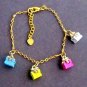 Gold Plated 22k Chain Bracelet,Christmas bracelet,3D Colorful Boxes Charms