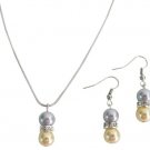 Bridal Drop Down Pearl Pendant Earrings Set Yellow Gray Pearl Jewelry Set